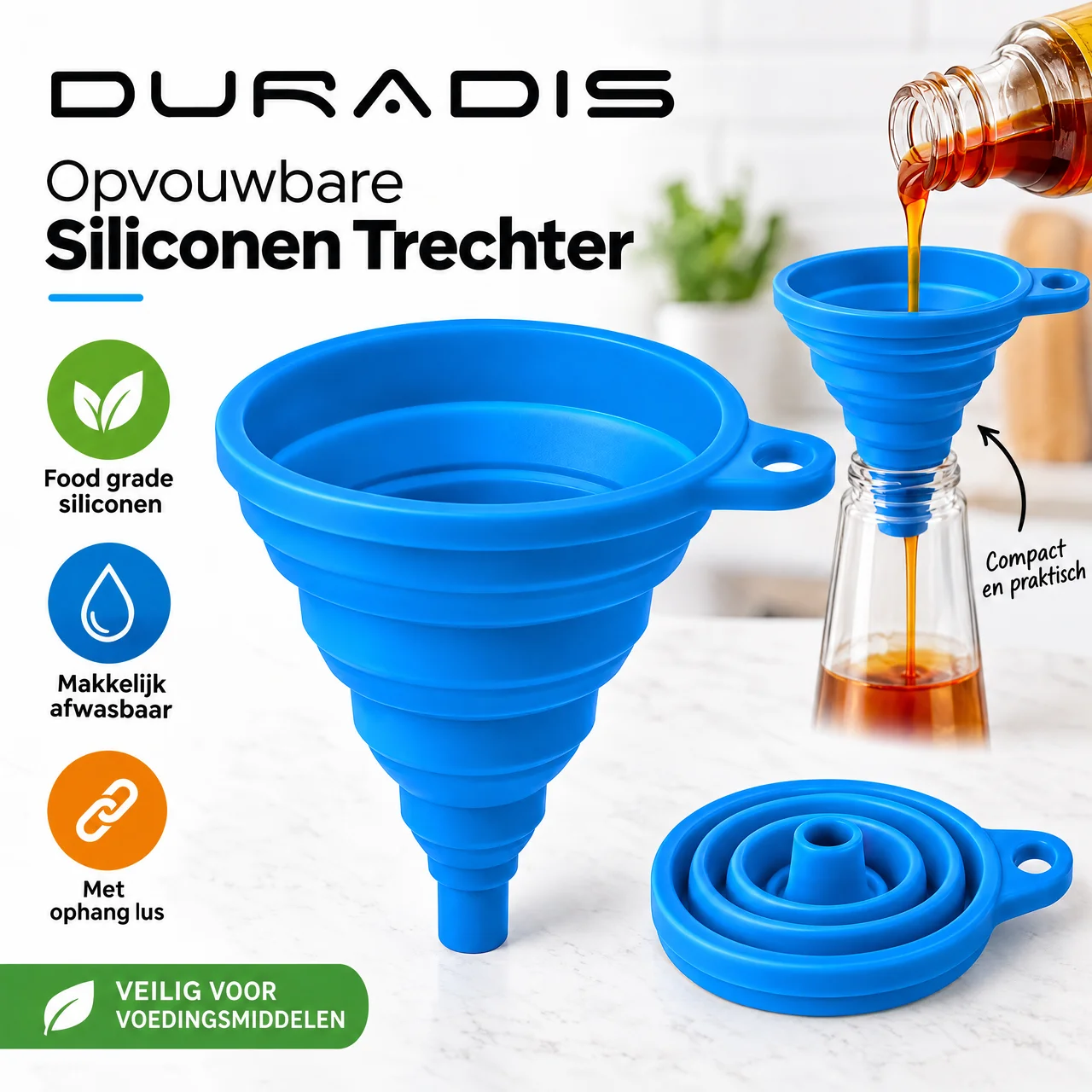 Opvouwbare siliconen trechter met ophanghaak - Sky Blue - Afbeelding 4