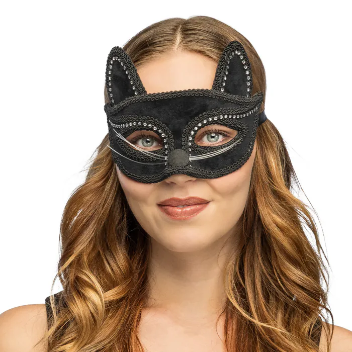 Kattenmasker - Dierenmasker met lintsluiting - Zwart