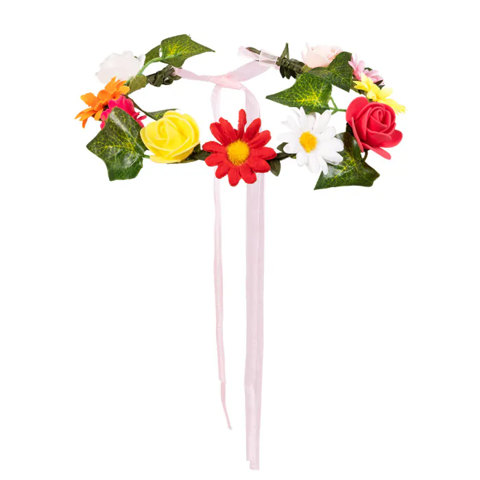 Bloemen hoofdband - Bloemenkrans met lintsluiting - Kleurrijk - Afbeelding 2