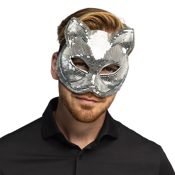 Kattenmasker disco - Dierenmasker met elastieken sluiting - Zilver - Afbeelding 4