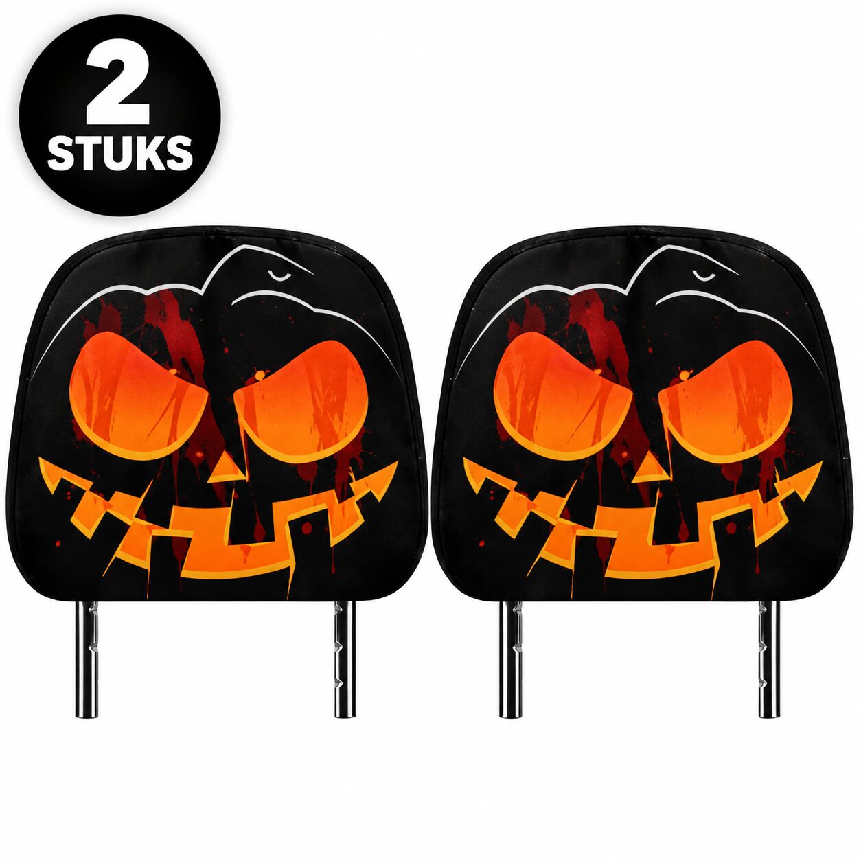 Halloween Auto Hoofdsteunhoezen – Pompoen gezicht – 2 stuks