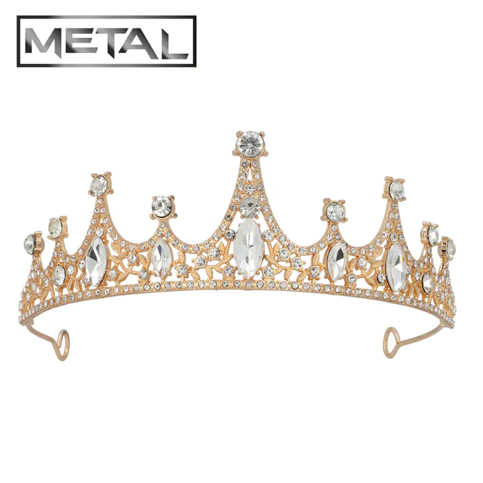 Metalen tiara - Kroontje met steentjes - Roségoud - Afbeelding 2