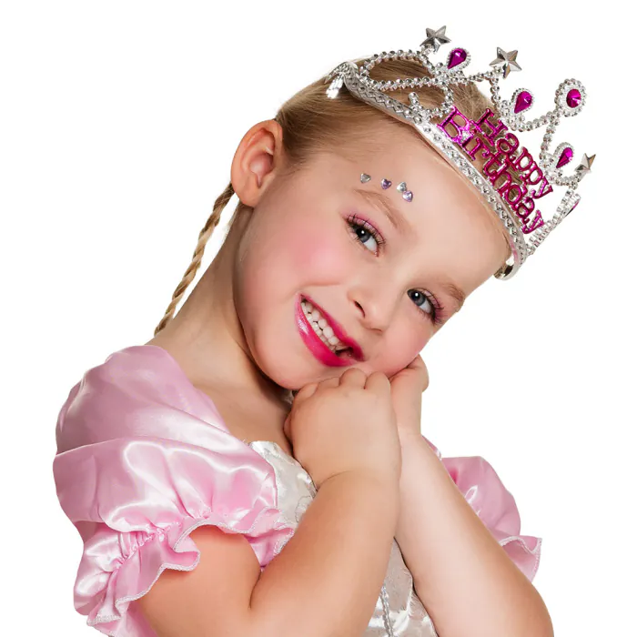 Happy Birthday tiara - Kroon - Zilver met Roze