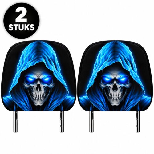 Halloween Auto Hoofdsteunhoezen – Blauw skelet – 2 stuks