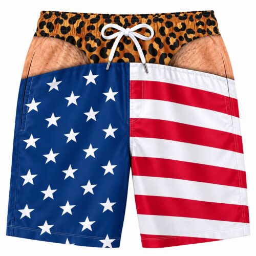 Grappige zwembroek met panter string en Amerikaanse vlag - Maat M