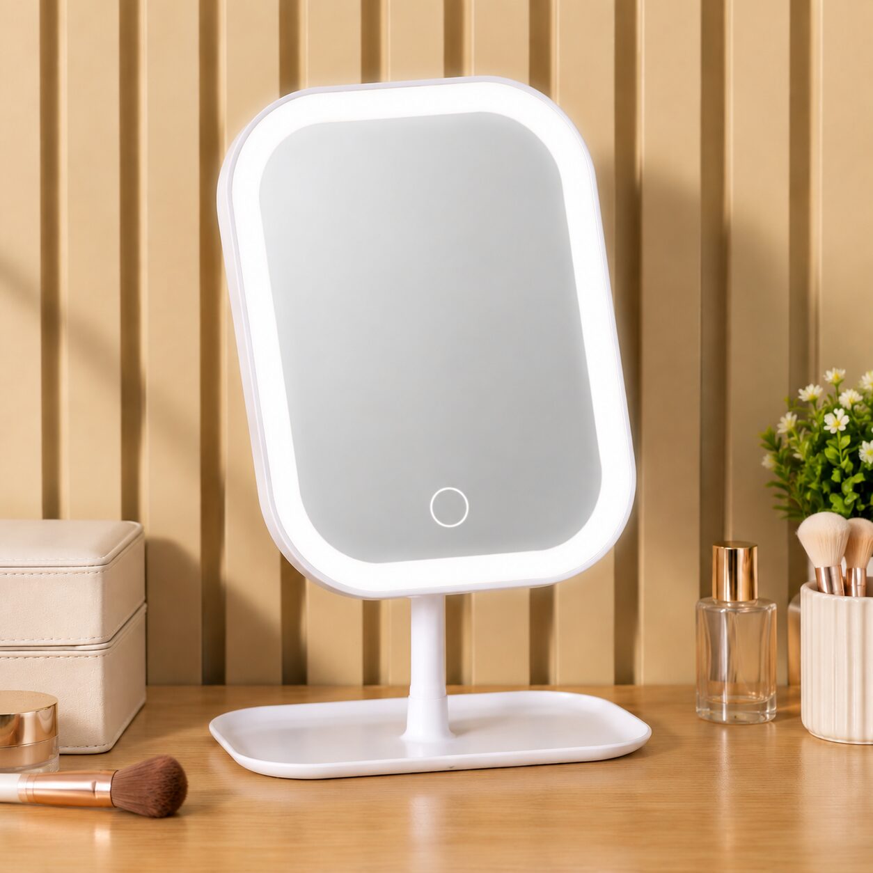 Duradis - Kantelbare make-up spiegel op standaard - Met touch lichtbediening - USB oplaadbaar - Afbeelding 7