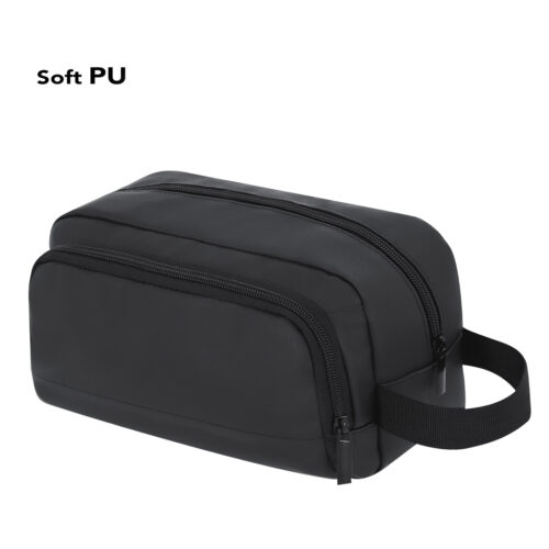 Zwarte Toilettas met Meerdere Vakken – Soft PU – 24 x 13,5 x 13 cm