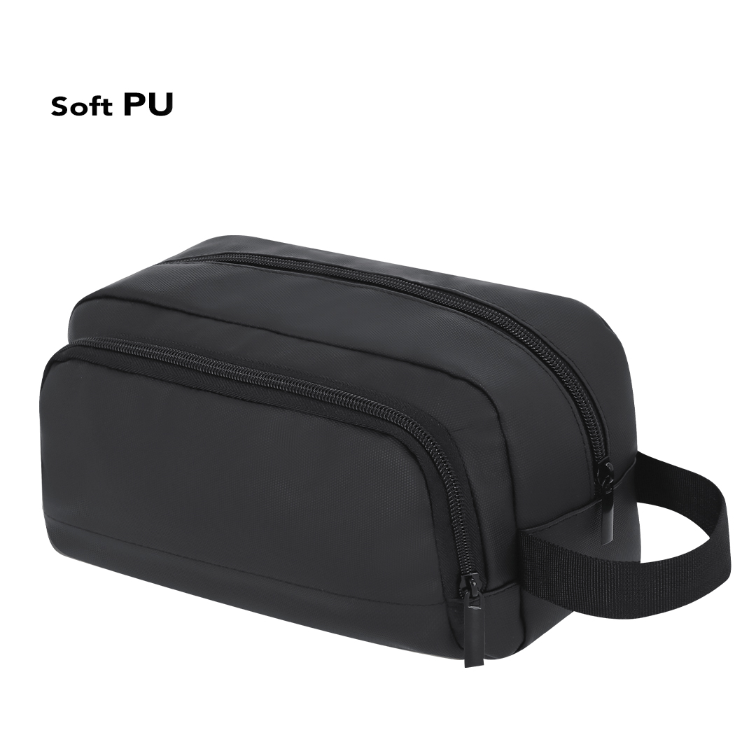 Zwarte Toilettas met Meerdere Vakken – Soft PU – 24 x 13,5 x 13 cm