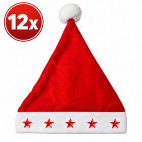 LED Kerstmuts met Lichtgevende Sterren – Rode Kerstmuts met Verlichting - 12 stuks