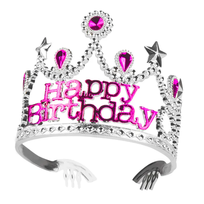 Happy Birthday tiara - Kroon - Zilver met Roze - Afbeelding 2