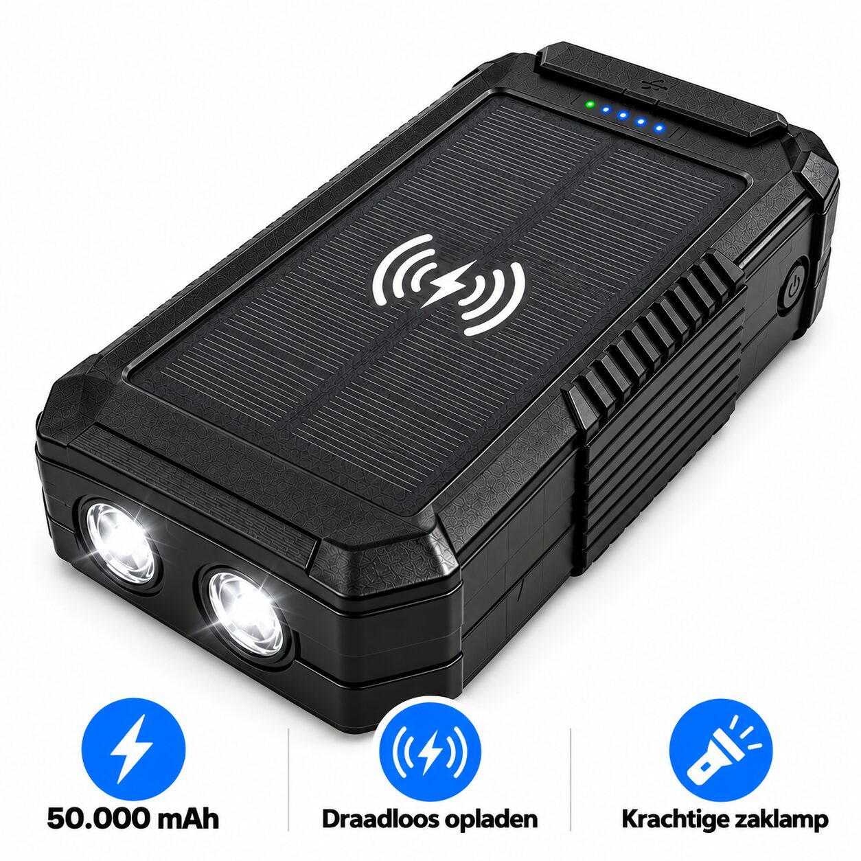Sanyano solar powerbank - Met SOS zaklamp en kompas - Draadloos opladen - 50000 mAh - 20W - Zwart - Afbeelding 11