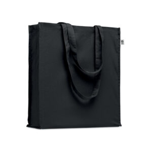 Zwarte boodschappentas van 220 g/m² biologisch katoen - Met lange draaghengsels en zijvouw - 38 x 42 cm