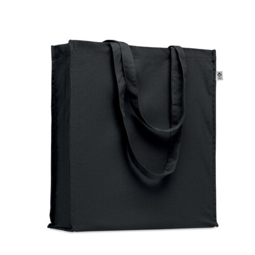 Zwarte boodschappentas van 220 g/m² biologisch katoen - Met lange draaghengsels en zijvouw - 38 x 42 cm
