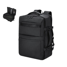 Zwarte polyester rugzak - Met zijvakken en laptopvak - 30 x 46 cm