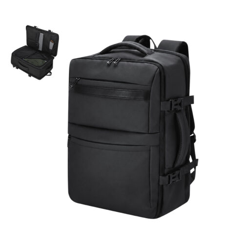 Zwarte polyester rugzak - Met zijvakken en laptopvak - 30 x 46 cm