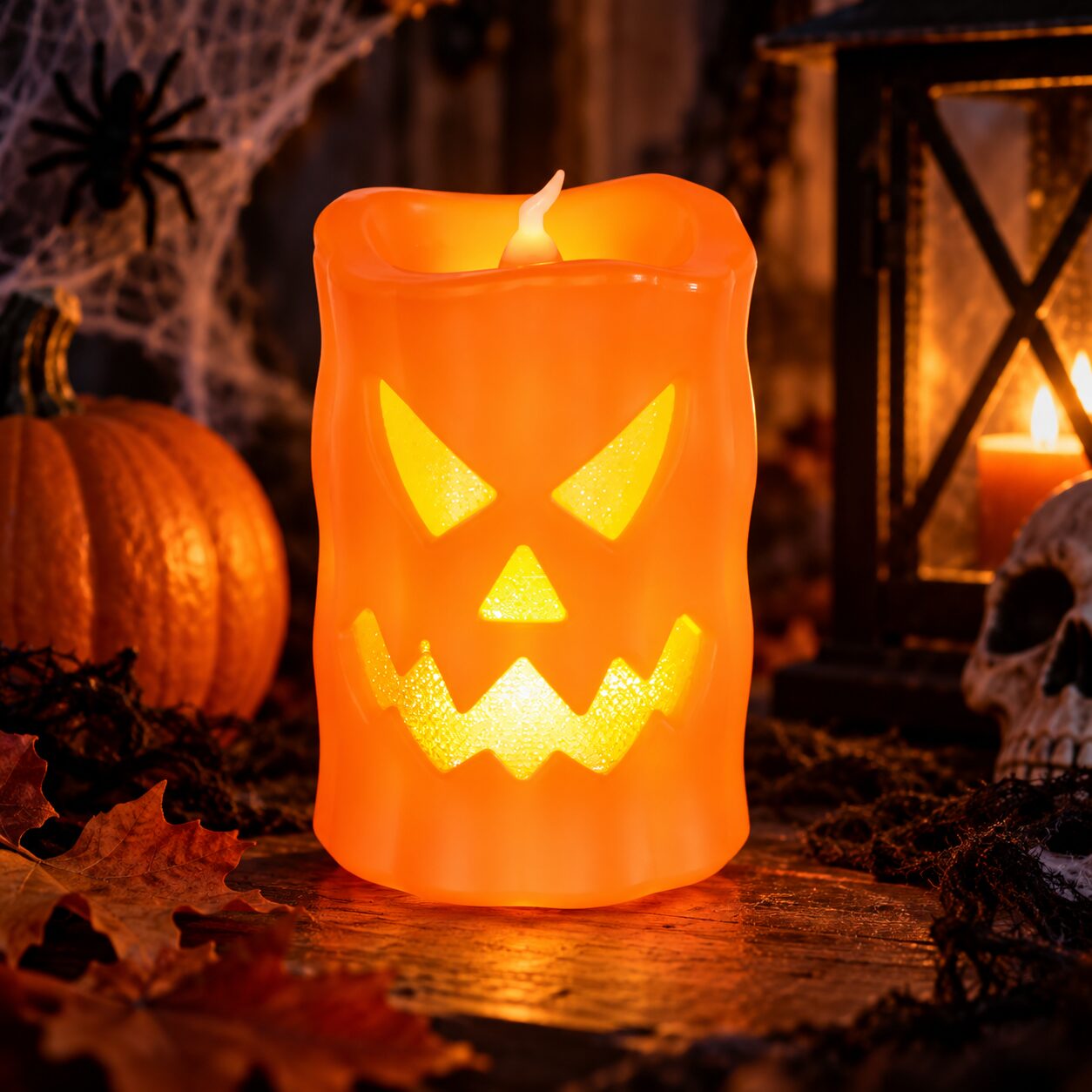 LED decoratie kaars pompoen - Halloween -10 x 6 cm - Afbeelding 3