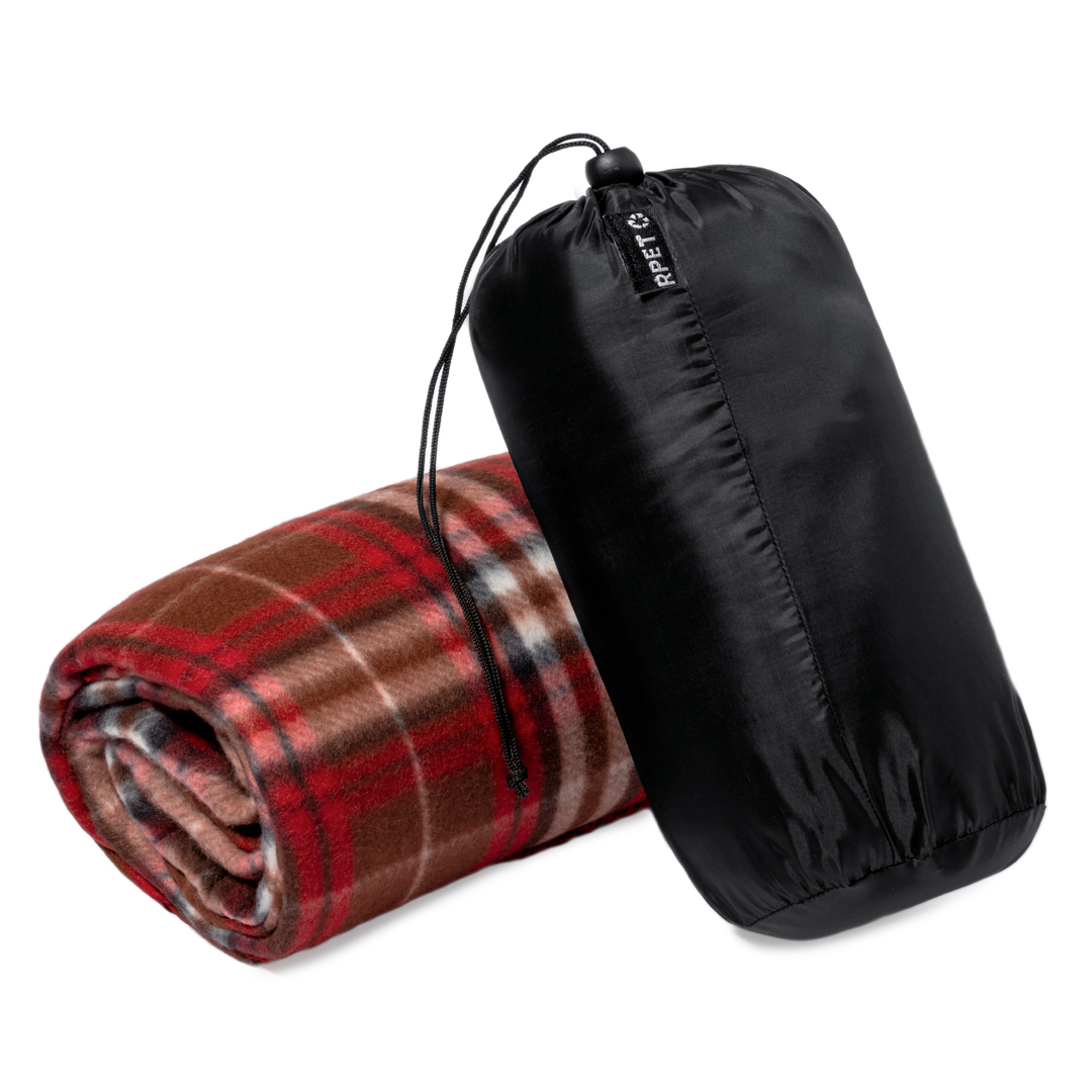 RPET fleece deken geruit met opbergzakje 150 x 120 cm rood - Afbeelding 5