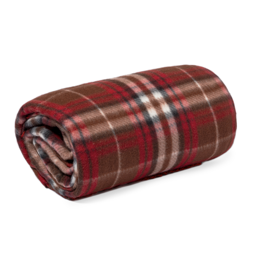 RPET fleece deken geruit met opbergzakje 150 x 120 cm rood