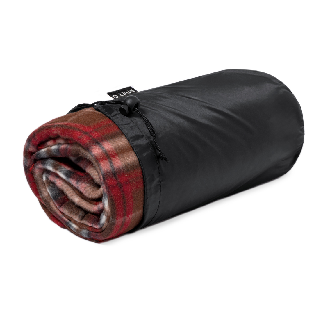 RPET fleece deken geruit met opbergzakje 150 x 120 cm rood - Afbeelding 4